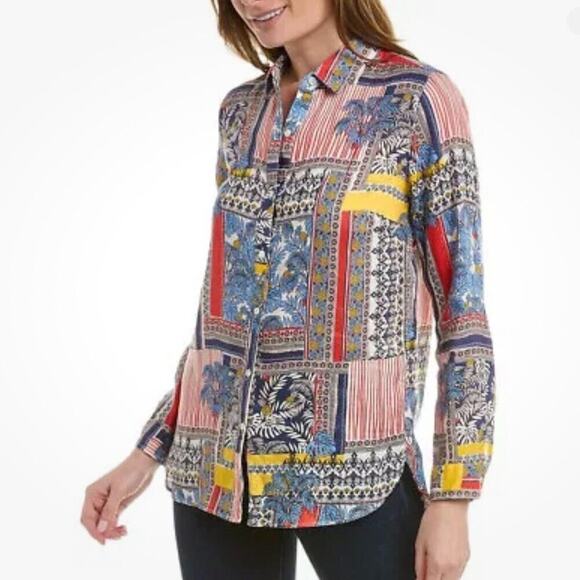 J. McLaughlin Britt Linen Shirt Women's S Long Sleeve Button Up in Mediterranean - Picture 1 of 9